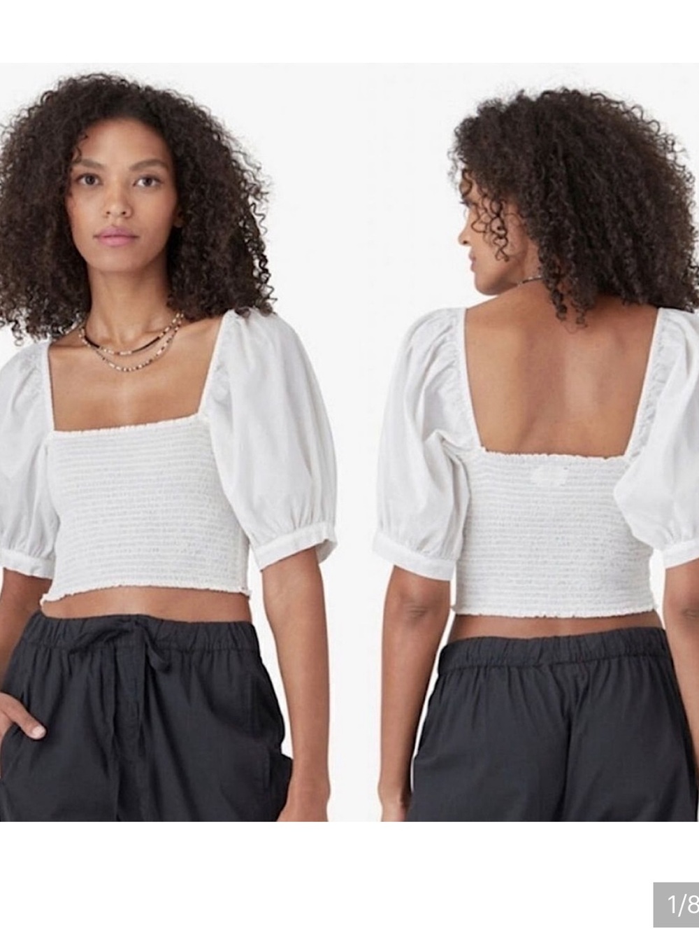 NWT XiRENA White Smocked Square-Neck Puff Sleeve Crop Top XS